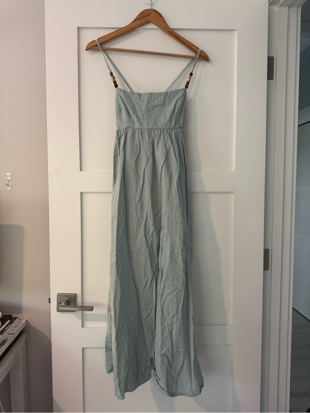 Abercrombie & Fitch Sage Green Spaghetti Strap Midi Dress with Bead Straps